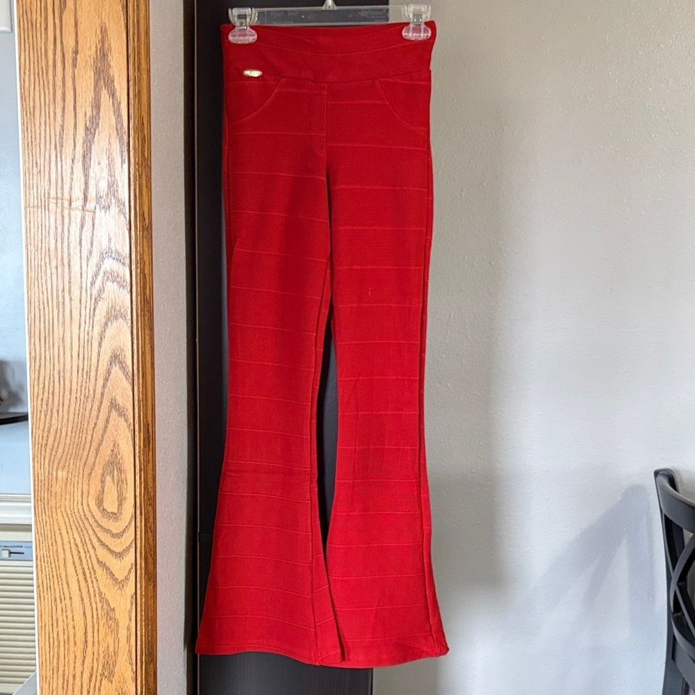 Women’s Size M Carol Catugy Flared Ribbed Elastic Waist Orange Pull On Pants